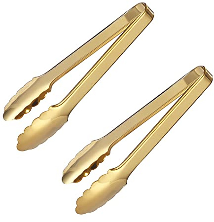 2pcs Serving Tongs for Buffet, 9inch Gold Appetizer Tongs, Stainless Steel Food Tong Serving Utensils Salad Tong for Toaster,Desserts, Ice,Sugar Cube, Kitchen Supplies(COLOR:Gold)