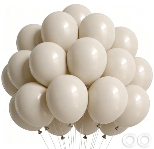 Wayfun Cream Balloons 52 Pack, 12 inch Sand White Balloons Beige Balloon, Boho Latex Helium Balloon with White Ribbons for Birthday Party Decoration Neutral Baby Shower Boho Wedding Decorations Bridal