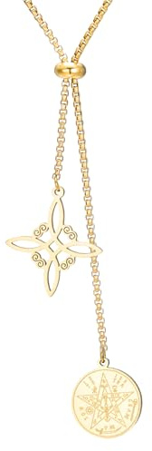 Dreamtimes Collier avec nœud de sorcière et tétragramme pendentif pentagramme pour femmes et hommes chaîne en Y collier long réglable pendentif symbole mystique