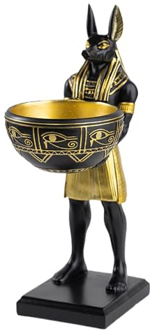 Figuras De Perros Pequeños - Escultura De Animales De Resina Coleccionable De 9,84 Pulgadas | Estatua Del Dios Del Perro De Egipto En Miniatura Con Tazón, Decoración Egipcia Para Sala De Estar, Dormit
