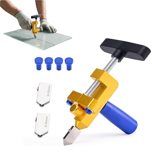 Zyrtkeriom Cortador de vidrio profesional 2 en 1, con 2 cabezales de metal duro 3-15 mm y 4 pies de contacto, ideal para cortar vidrios de distintos grosores en talleres y proyectos de bricolaje