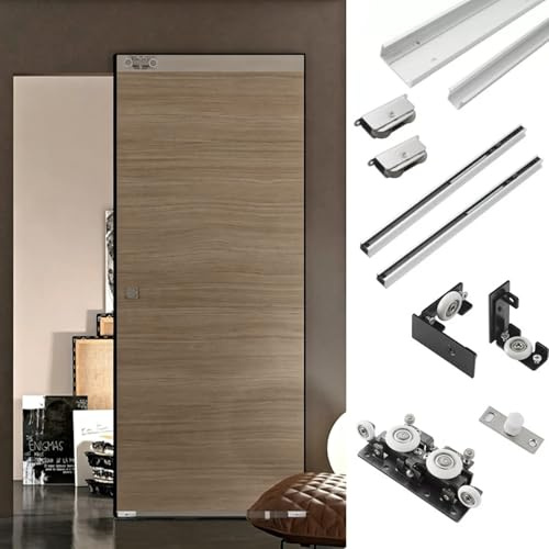 Kit herraje puerta corredera Hardware De Riel Invisible Para Puerta Fantasma, Kit Sin Rieles Para Puertas Corredizas/de Granero/armario, Oculto Para Divisorias Madera(3ft/90cm)