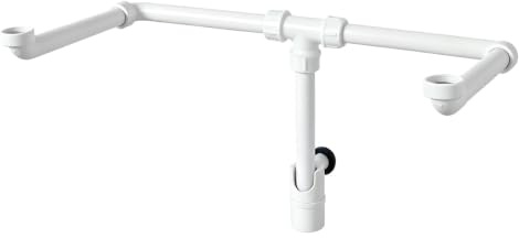 Siphon pour double vasque – tubulaire gain de place pour salle de bain, G 1 1/4 pouce (DN32), kit d'évacuation pour double vasque, siphon avec trappe de nettoyage et filtre anti-cheveux
