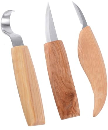 SHINEOFI Set de 3 Couteaux à Bois en Acier Inoxydable et Chrome-vanadium pour Sculpture sur Bois, Haute Résistance, pour Sculpter Cuillères et Travaux de Menuiserie