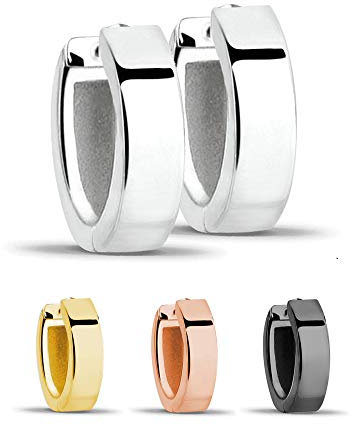 Treuheld® | Klassische, eckige Creolen/Ohrringe | 925 Sterling Silver | 4mm x 13mm | Silber | Klappcreolen für Damen und Herren | Set Paar