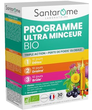 Santarome Bio - Programme Ultra Minceur Bio | Complément Alimentaire Brûle-Graisses | Perdre du poids & brûler les graisses - Plantes Bio - Ananas, Guarana, Cassis| Cure 1 mois| Made In France | Végan