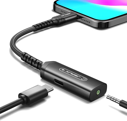 JSAUX USB C Kopfhörer Adapter und Laden, 2 in 1 Klinke Adapter 60W Typ C AUX 3.5mm Klinke Audio für iPhone 15 Pro Max/15 Pro/15, Samsung S24/S23/S22/S21/S20,Huawei P40/P30/P20,iPad Pro-Schwarz