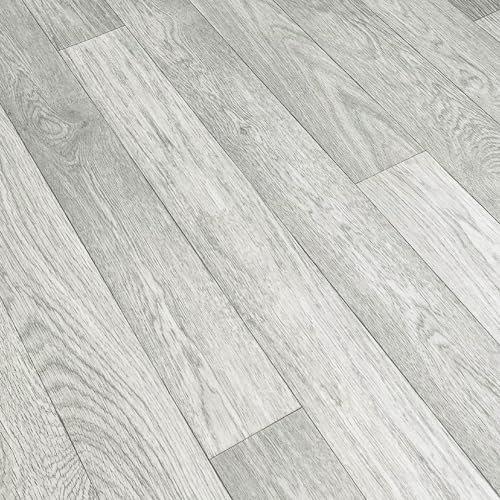 Detroit Light Grey Effect Vinyl Lino Flooring Kitchen Bathroom Waterproof Roll Sheet Anti-Slip Cushion Grandismo (2m x 1m)