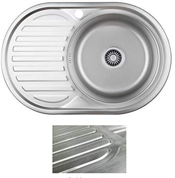 VBChome Inbyggd diskbänk 77 x 50 satinstruktur från 45 underskåp rostfritt stål diskbänk diskbänk förvaringsyta dräneringsyta fyrkantig camping avloppsset sifon