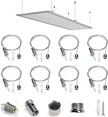 BUZIFU Lot de 8 Câbles Crochet Acier Inoxydable Kit de Câble de Suspension 1 m Fil de Suspension Réglable Kit Corde à Suspendre Câble Accrochage de Cadre Photo et Miroi pour Accrocher le Panneau LED