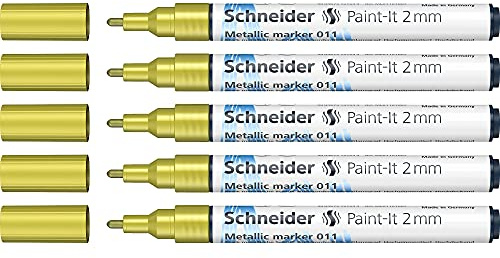 Schneider Paint-It Metallicmarker gelb metallic (Strichstärke 2 mm, neue Pigmenttechnologie, starker Glitzereffekt) 5er Pack