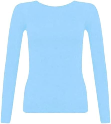 New Ladies Long Sleeve Round Neck Plain Basic Women's Stretch T-Shirt
