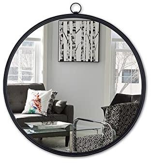 Ablerhome Decor Antique Black Wall Mirror Metal Round Rustic Frame Bathroom Mirrors Glass Vintage Style Hanging (Antique Black Round)