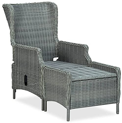 Goliraya Gartensessel mit Fußhocker Liegefunktion Verstellbar Geflechtsessel Gartenstuhl Stuhl Gartenmöbel Rattansessel Mit Liegefunktion Poly Rattan Hellgrau