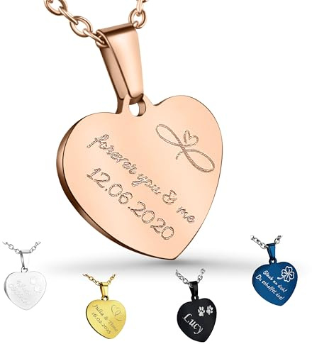 Hanessa Personalisierte Kette mit Gravur Edelstahl 50 cm mit Anhänger Herz in silber - Personalisierte Halskette für Frauen - Personalisierter Schmuck Damen Kettenanhänger