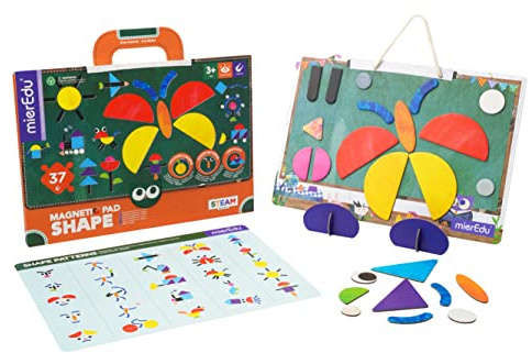 mierEdu Magnetpuzzle Formen – Magnetisches Lernspiel für Kinder ab 3 Jahren – Montessori Spielzeug zur Förderung von Motorik, Farben & Formen – Magnettafel & Stehendes Puzzle Pad für kreatives Spielen