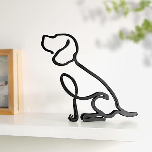 KOLYMAX Minimalistische Wandskulptur mit Hund, Abstrakter Metalldraht, geometrische Linienzeichnung, Kunststatue (Beagle)