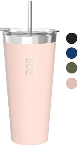 BOZ Vaso Térmico - Vaso con Tapa y Pajita - Vaso Termo Café para Llevar - Vaso Termo de Acero Inoxidable - Taza Termo Perfecta para Bebidas Frías y Calientes - Tumbler Sin BPA (650 ml - Rosa)