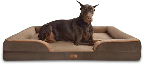 BEDSURE orthopädisches Hundebett Ergonomisches Hundesofa - 132x104 cm Hundecouch mit eierförmiger Kistenschaum für große Hunde, waschbar rutschfest Hundebetten, braun