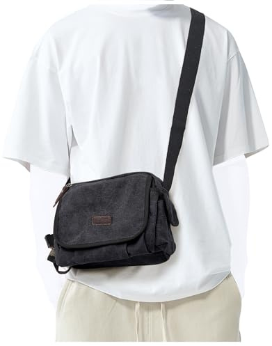 Canvas Satchel Bag men,Classic small Messenger Bag for Men,Crossbody Bag Aesthetic small,Unisex Classic Canvas Shoulder Bag for women, Bookbag for Work,black.