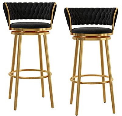 MNBVH Satz von 2 gepolsterten Frühstückshockern, Drehbare Barhocker Satz von 2 Thekenhockern Industrielle Metall Barhocker Samt Barhocker Stühle für Insel(Color:A)