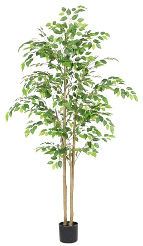 Nafresh Tall UV Resistant Ficus Tree Artificial，5ft(60in) Faux Ficus Tree with Realistic Smooth and Shiny Leaves， Fake Trees Indoor Outdoor for Home Office Living Room Bedroom Foyer Porch Decor.