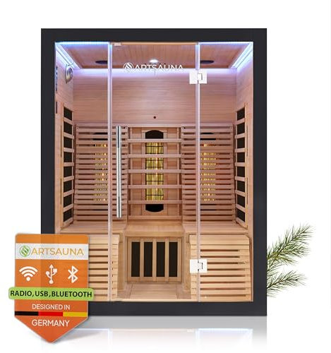Artsauna Infrarotkabine Helsinki 150 Dual Technologie, LED - Infrarotsauna 150x150 cm - 1 Bank, 2 Liegen für 3 Personen - Wärmekabine Schwarz Black