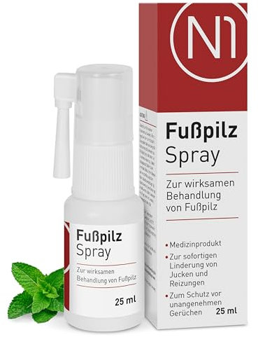 N1 Fußpilz Spray 25 ml - Medizinprodukt - starkes Mittel gegen Fusspilz lindert Juckreiz & Reizungen - Spray gegen Fußpilz mit Sodium Caproyl - Fusspilz Behandlung schnell intensiv