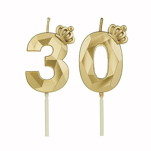 DTXLX Gold Krone Zahl 30 Geburtstagskerzen Kuchen Deko | Zahlen, mit, 3D, für, geburtstagsdeko, Kinder, Partys, Hochzeiten, Firmenfeiern, Jubiläen, #30