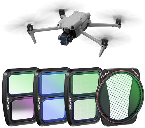 NEEWER Effekt Filter Set Kompatibel mit DJI Air 3, 4 Pack Snap On HD Soft GND1.2 Weiches ND Verlaufsfilter/Lichtverschmutzungsreduktion/8x Stern/Blauer Streifen Anamorphotischer Effekt Filter