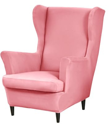 Highdi 2 Teilig Ohrensessel Überzug, Einfarbig Sessel-Überwürfe Ohrensessel Schonbezüge Bezug Elastisch Sesselhusse Stretch Tiger Stuhlbezug mit Armlehne Hohe Rückenlehne (Rosa)