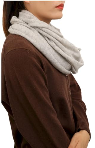 Prettystern XL 100 % kashmirull unisex loop halsduk kashmir rund halsduk stickad halsduk vinter rund halsduk dam herr tubhalsduk, LJUSGRÅ, One size