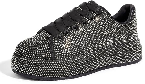 LUCKY STEP Strass-Sneaker für Damen, Plattform Funkelnde Glitzer-Bling-Tennisschuhe, Mode Hochzeit Braut Party Walking Sneakers (Schwarzer Strassstein, 8.5US-39EU-6UK)