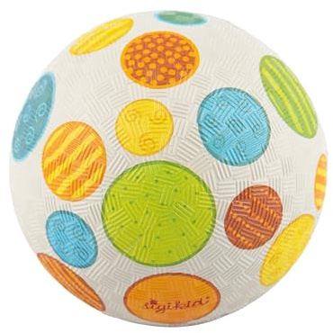 Sigikid 43090 Patschwork Gummiboll (12 cm), cirkeldesign, grå och flerfärgad