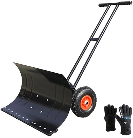 FVTVHEV Schneeschaufel Schneeschieber mit Rädern 5-Fach Höhenverstellbar Mobile Schneeschild Verstellbarer Schaufelwinkel Schneeräumer Schneeräumung für Garten Gehwege Auffahrten 75cm(29.5in)