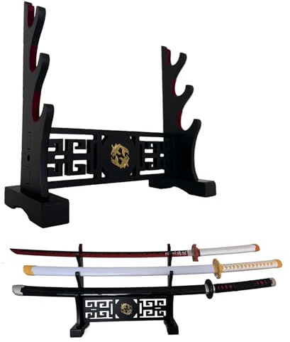 Dfdvye Katana Halter Samurai Schwert Display Stand Rack Wand Wakizashi Samt Gepolsterte Zoro Schwert Cosplay Dämon Slayer Waffe Display Stand 3-Tier