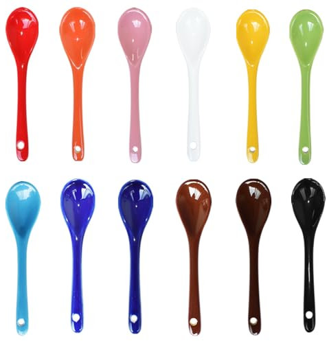 Pirhosigma 12 Color Porcelain Egg Spoons Ceramic Spoons 5 inch Coffee Spoon Dessert Yogurt Tea Milky Tea