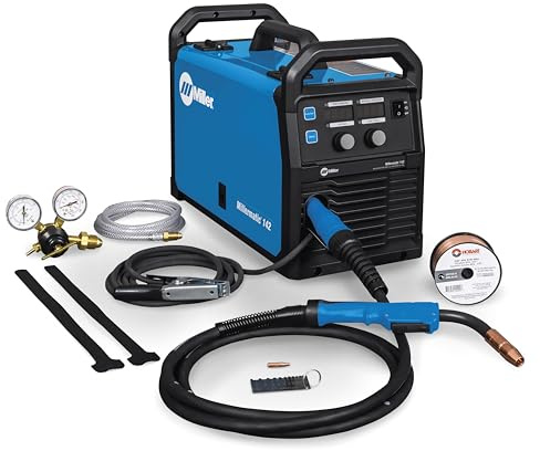 Millermatic® 142 MIG Welder – 120V, Portable Wire Feed Welder with Auto-Set™, Welds Up to 3/16 Steel, Ideal for Auto Repair & Light Fabrication