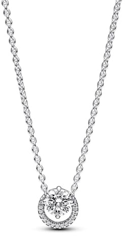 PANDORA Timeless Funkelnder Runder Strahlenkranz Collier-Halskette aus Sterling Silber mit Zirkonia Steinen, Größe 45cm, 391174C01-45