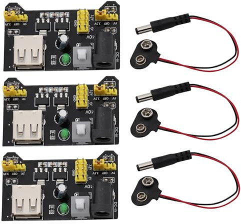 Heevhas 3PCS MB102 3,3V/ 5V lötfreies Steckplatinen-Netzteilmodul Breadboard Power Supply Module + 3PCS 9V 5,5 * 2,1 mm DC Klinkenstecker Batterie-Clip-Schnalle