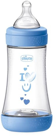 Chicco Perfect 5 Flacone Anti-Colic Flacone da 240 ml, Flusso Medio, per Bambini 2 m+, Ciuccio in Silicone, Bottiglia per l'Alimentazione Biberon da 240 ml con Sistema Intui-Flow
