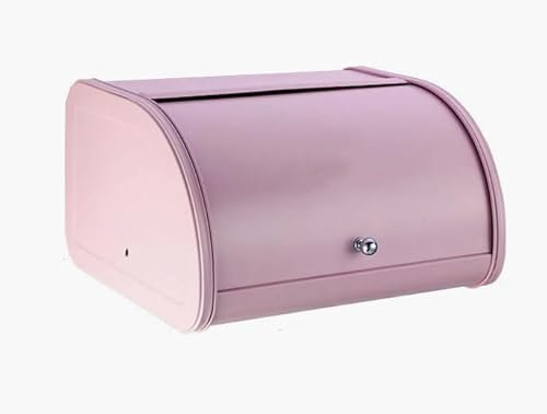 Eletina Caja de pan de acero inoxidable, caja de pan de gran capacidad con tapa enrollable, contenedor de almacenamiento multifuncional, soporte para panera, para el hogar y la cocina (rosa, 11.8