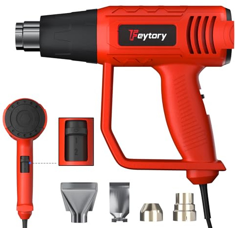 Crafts Heat Gun, Lightweight Hot Air Gun Kit with 4 Nozzles, Overload Protection for DIY Crafts, Paint Stripping, Shrinking Tube and PVC, Dual Temperature Settings 300°C/ 600°C - Red