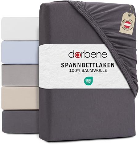 DarBene® Spannbettlaken – Oeko-TEX, Anthrazit, 90x200 cm | Bettlaken, Spannbetttuch, Jersey Baumwolle, atmungsaktiv, bügelfrei, Leintuch, Matratzenbezug, Spannleintuch, Bettbezug