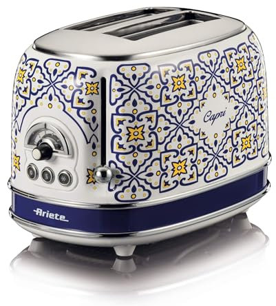 Ariete 155 Tostapane Capri, 810W, 2 fette, 6 livelli di doratura, Vassoio raccogli briciole, Funzione defrost, Espulsione automatica, Senza pinze