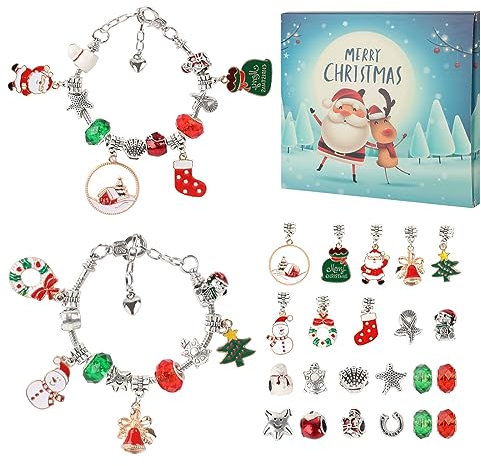 Calendrier de l'Avent 2024 pour filles et enfants, calendrier de l'Avent à faire soi-même, bijoux pour filles, bracelet, bricolage, cadeau de 24 jours, calendrier de Noël à breloques avec bracelets