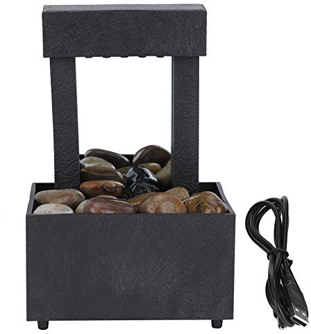 Desktop-Brunnen, USB-LED-Innenwasserbrunnen, Beleuchteter Wasserfall-Tischbrunnen mit Steinen für die Büro- und Heimdekoration