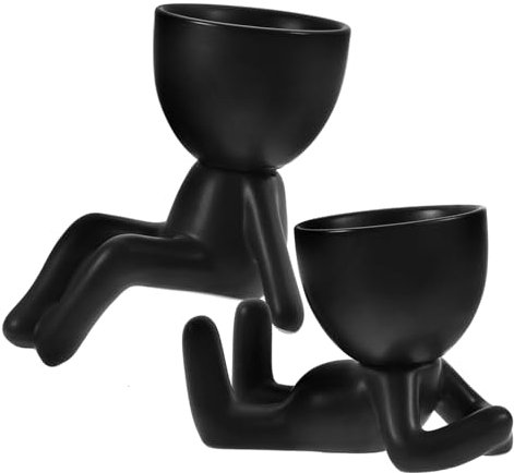 KITANDOVE Lot De 2 Pots De Fleurs en Céramique pour Plantes Succulentes d 39 Intérieur Forme Humaine pour Décoration