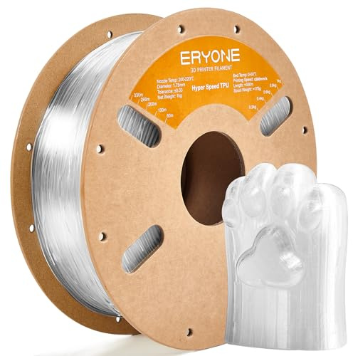 ERYONE TPU Filament 1.75mm,3D Drucker Filament,Flexible TPU Weiches Filament,Rapid TPU 95A Filament 30-300mm/s,passend für die meisten FDM-Drucker,+/- 0,03 mm,1kg(2.2LBS)/Spule,Transparent