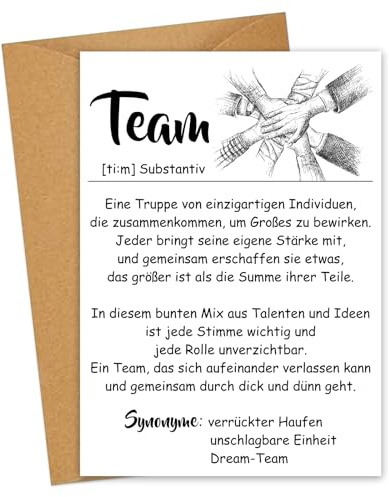 JOYEASE 12 x Hochwertige Team Karte A6 mit Umschlage, Team Geschenk, Kleine Geschenke für Kollegen, Mitarbeiter Geschenk Weihnachten, Dankeschön, Abschiedskarten Büro und Arbeit